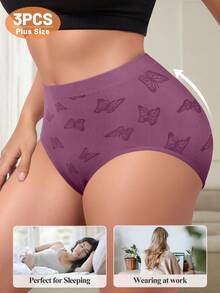 3条装加大码女士印花平角内裤，性感柔软透气 - 彩色 - 查看 5