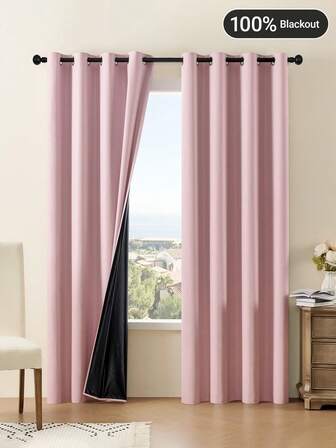 1pc/2pcs Optional Lightweight Blackout Curtains, 100% Blackout Curtains With Metal Grommet Rings, Living Room/Bedroom Curtains, Pink Curtains