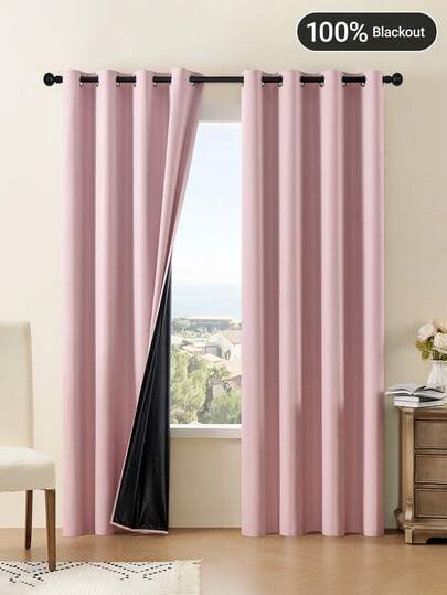 1pc/2pcs Optional Lightweight Blackout Curtains, 100% Blackout Curtains With Metal Grommet Rings, Living Room/Bedroom Curtains, Pink Curtains