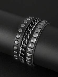 Yanxyad Men's Punk Rock Studded Bracelet Set, Spiked Leather Cuff Bracelets, Skull Studded Bracelet 80s Emo Style, Faux Leather, Fashion Gothic Halloween Jewelry Bracelet Accessory For Men Women