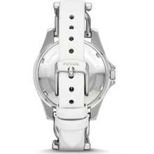 Fossil Riley White Dial White Leather Strap Watch For Women ES3463 - White - View 4