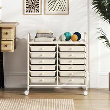 GOFLAME 12 Drawers Rolling Trolley, Metal Frame Utility Storage Organizer Cart With Lockable Wheels, Multipurpose Shelving Organizer Unit For Home Office - White - View 3