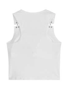 女式休闲字母印花圆领背心，夏季 - 白色 - 查看 4