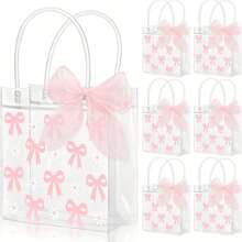 1/3/6/12Pcs Transparent PVC Gift Bags With Pink Bow & Daisy Flower Pattern - Mother's Day, Wedding, Birthday Party, Valentine's Day Elegant Tote Bag Without Pink Ribbon, Durable Wedding Favor Bags, Transparent Bags - Gift Bag - View 8