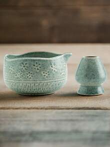 2件带嘴陶瓷碗、宋代抹茶碗、抹茶打蛋器、抹茶刷、抹茶搅拌工具套装、窑烧餐具套装、返校套装、节日礼品套装