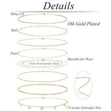 Tornito 8Pcs Waist Belly Chain 18K Gold Plated CZ Heart Pearl Snake Bead Sequin Paperclip Belly Chain Summer Beach Sexy Body Chains Jewelry Accessories For Women Adjustable-478326 - C:8件(蝴蝶) - 查看 3