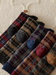 1双女士韩版格子复古过膝袜，百搭长筒袜，舒适袜子 - 彩色 - 查看 9