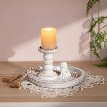 1 Stück Holz Sommer-Themen dekorativer Tablett, geeignet für Urlaub, Geburtstagsparty, Küche, Bad, Schlafzimmer, Wohnzimmer, Arbeitszimmer, Landhausstil Kerzenhalter, abgenutzt Couchtisch Tablett, rustikale runde Holzplatte