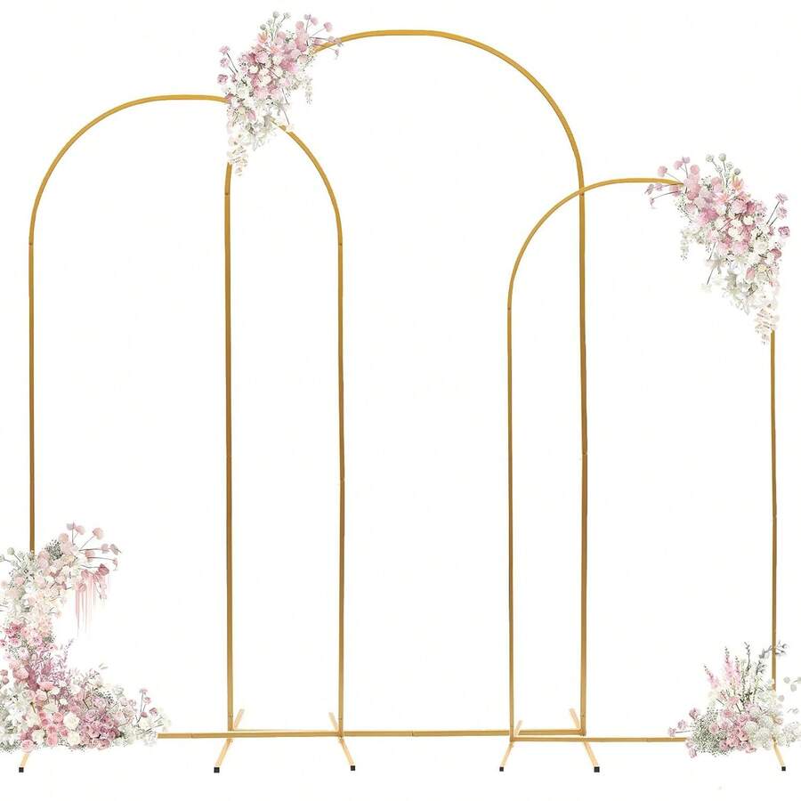 3 Pack Metal Arch Backdrop Stand(7.2FT/6.6FT/6FT), Decorative Balloon Arch Stand, Easy Assembly Gold Wedding Arch, Stable Backdrop Arch Stand For Wedding Ceremony, Birthday Party, Baby Shower - Vàng - Xem 1