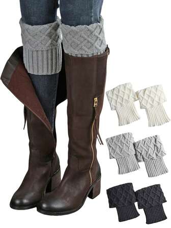 1 par de calentadores de pierna de punto corto de acrílico con patrón de diamante, adecuados para el atuendo de otoño/invierno de mujeres con botas altas, botas de nieve, botines, cálidos y a prueba de viento, regalo de Navidad
