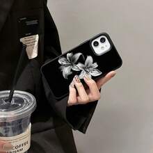 1pc TPU Material Elegant Black & White Lily Flower Pattern Phone Case Compatible With Apple/ Phones - Black - View 2