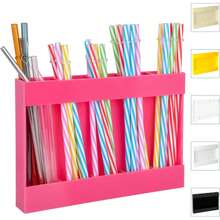 Soporte de pajitas de acrílico, organizador de pajitas de gabinete con cinta adhesiva de doble cara, dispensadores de pajitas altas, recipiente de almacenamiento de pajitas reutilizables para armario, mostrador de cocina, blanco, negro, transparente, marrón, beige, soporte de pajitas de acrílico rosa para puerta de gabinete con cinta adhesiva de doble cara, organizador de pajitas reutilizables, recipiente de almacenamiento de tumblers, accesorios de cocina para mostrador, armario