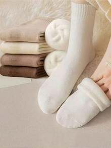 女士加厚羊毛混纺中筒袜 - 超柔软绒面保暖，可用于家居装饰提升、舒适卧室休闲、旅行必备、健身房舒适支撑，也是秋冬季送给女性的百搭休闲礼物。 - 彩色 - 查看 4
