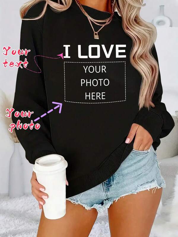 1pc Customizable Long-Sleeved Women's Clothing Without A Hood. You Can Customize Your Favorite Text And Images, Creating Uniquely Personalized Designs. Suitable For Daily Wear, Outdoor Trips, Exercise, And Other Occasions. It Makes A Perfect Gift For Family, Friends, Birthdays, And More.