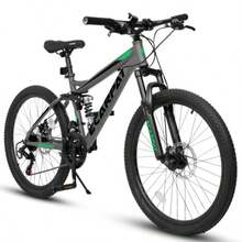 A2760 Mountain Bike 27.5 Inch Wheels, 21-Speed Full Suspension Mens Womens Trail Commuter City Mountain Bike, High Carbon Steel Frame Disc Brakes Grip Shifter Front Fork Rear Shock Absorber Bicycles - 灰色 - 查看 1