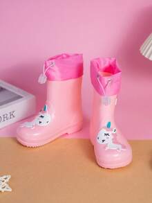 1對卡通童鞋男女童防水靴可愛嬰兒水鞋防滑學生戶外防水鞋，適用於雨天和學校活動