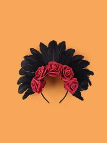 1pc Halloween Rose Headband Black Flower Crown Day Of The Dead Headpiece Gothic Headband Cosplay Party Costume Accessories - Halloween Headband - View 2