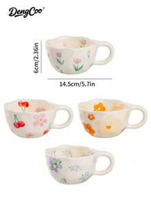 Dengcoo 1 pezzo Tazza da caffè in ceramica, tazza da fiori in stile Ins, tazza a tulipano, tazza per colazione e latte molto attraente per casa e ufficio, adatta per il tè pomeridiano, la colazione, il ritorno a scuola e la decorazione della casa - tazza di caffè - Visualizzare 8