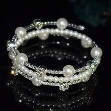 1 件优雅钻石仿珍珠手链，女士袖口手链，节日礼物 - 銀色 - 查看 4