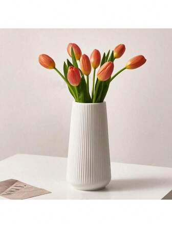 1pc Modern Simple T-Shape Plastic Vase, White Tabletop Decor, Living Room Fresh Flower Planter, High-End Home Decor Room Decor Flower Vase Glass Vase