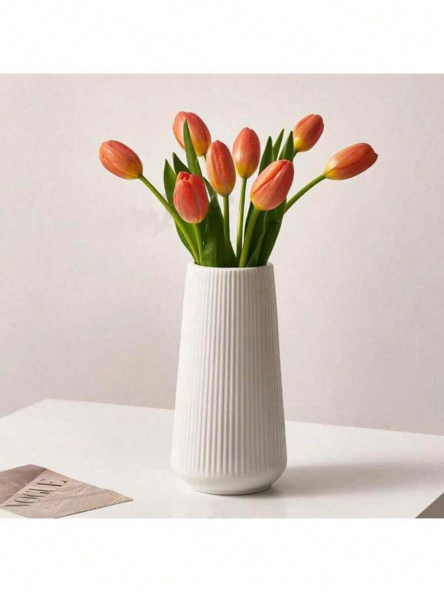 1pc Modern Simple T-Shape Plastic Vase, White Tabletop Decor, Living Room Fresh Flower Planter, High-End Home Decor Room Decor Flower Vase Glass Vase