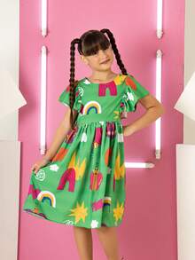 Young Girls Dresses - Green - View 6