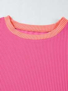 Acelitt Camiseta holgada de cuello redondo con textura y contraste de colores para mujer de talla grande, adecuada para primavera y otoño - Multicolor - Ver 6
