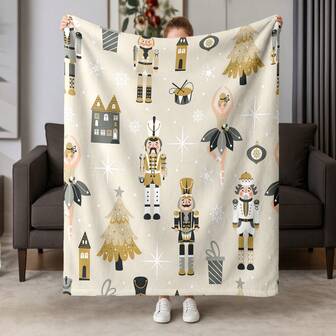 1pc Nutcracker Printed Blanket - A Soft Flannel Throw Blanket, A Lightweight Plush Blanket, Suitable For Couches, Beds, And Sofas. It Is A Home Decorative Blanket With Christmas Elements, And Makes A Best Christmas Holiday Gift For People.