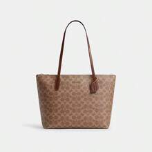 Coach 女士大号拉链手提包，休闲单肩包，优雅皮革单肩包，购物/旅行/工作/上学手拿包，CBT20 IMXHE