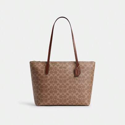 Coach 女士大号拉链手提包，休闲单肩包，优雅皮革单肩包，购物/旅行/工作/上学手拿包，CBT20 IMXHE