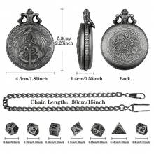 Dungeon und Dragons Würfelset mit kostenloser Tasche, Drachen Schwert Taschenuhr Etui mit 7 Mini Metall Polywürfeln D20, Rollenspiel Brettspiel Zubehör (Kupfer, Silber)