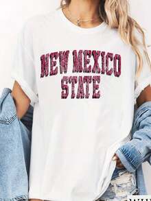 Camiseta de algodón 100% con logo retro del estado de Nuevo México Aggies, camiseta pop para mujeres - Blanco - Ver 1