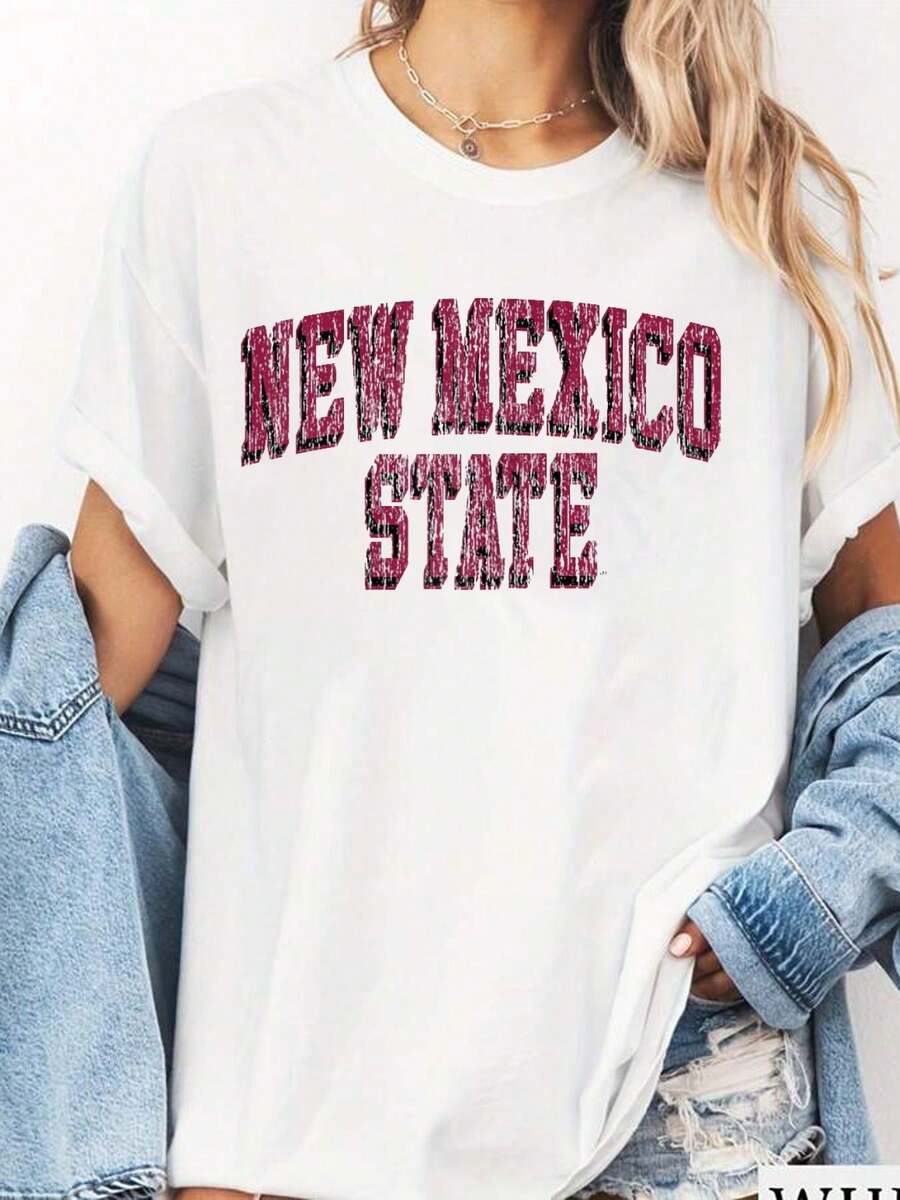 Camiseta de algodón 100% con logo retro del estado de Nuevo México Aggies, camiseta pop para mujeres - Blanco - Ver 1