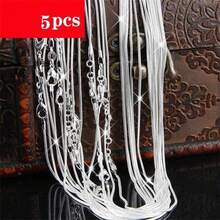 5 件套 925 纯银蛇链项链，1 毫米实心，适合 DIY 串珠链，适合女士男士，理想的圣诞节周年结婚礼物批发 - 銀色 - 查看 2