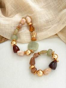 LADYCOCO Set Kalung & Gelang Manik-Manik Resin Gaya Boho Vintage 2pcs/Set, Cocok untuk Wanita - Set Kalung + Gelang AA - View 3
