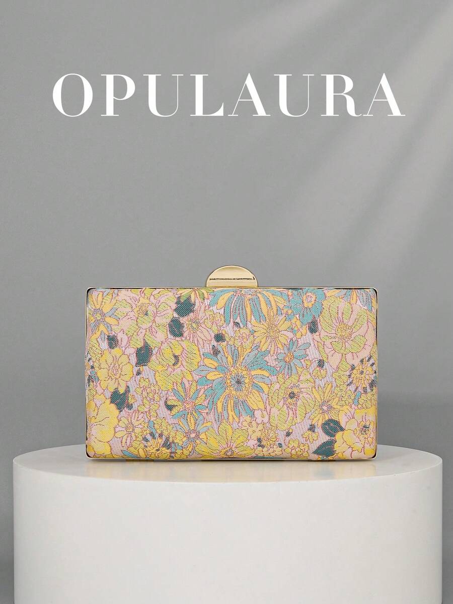 OpulAura 亮片刺绣花卉盒状手拿包，女士时尚亮片拼布手提包，派对晚宴包，随意剪裁，适合女性，适合派对、婚礼、舞会、度假。非常适合派对、婚礼、舞会、晚会/宴会，搭配节日派对礼服、晚礼服和亮片连衣裙。 - 粉色 - 查看 1