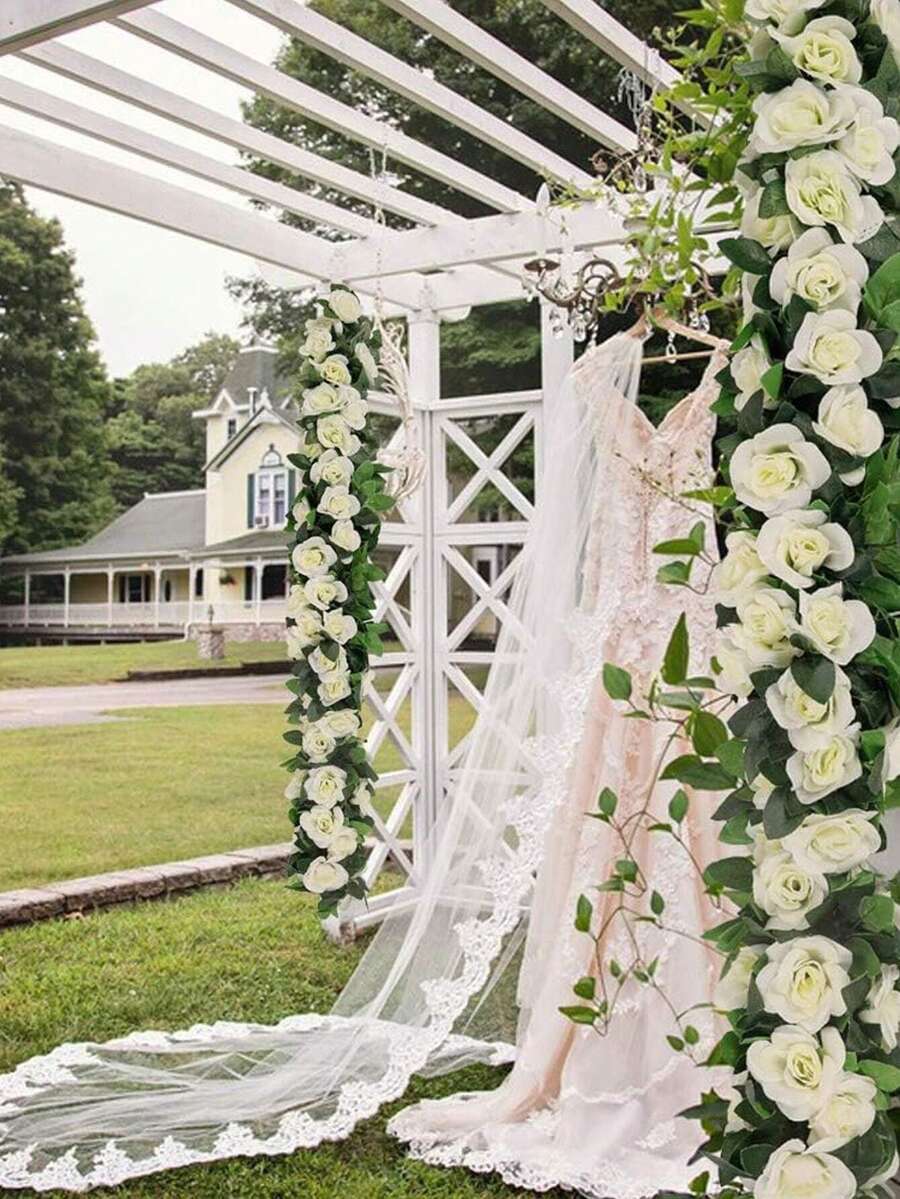 2/1pc, 200cm/78.74in, Silk Rose Vine Wreath, Artificial Floral Wreath, Fake Rose Wreath, Suitable For Spring/Summer Decor, Mother's Day, Wedding Floral Table, Cabinet, Desk, Room Decor, Home Decor, Staircase Decor