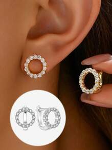 1pair Sterling Silver 925 Rhinestone Circle Stud Earrings With Jewelry For Women Valentine's Day Casual Fine Ladies Jewelry Gift Valentines - Style 5 - View 1