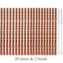 10/20 pièces Pailles léopard réutilisables en plastique, pailles animales guépard et 1/2 pièces brosse de nettoyage pour tasses de femmes, boissons, fête d'anniversaire sauvage, Halloween - Multicolore - Voir 10