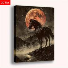 1 Pc Canvas Painting,Black Horse Under The Full Blood Moon Canvas Art Print -  Wall Decoration With Gothic Style , Wooden Framed Art,High Quality ,Anxiety Calming Abstract Art - Rental Friendly Canvas Set For Bedroom - Therapy Decor To Heal Your Space,Thickness 2. 25cm/1inch Wall Art Prints Poster Direct Hanging Decor For Home Gifts,Rental Friendly Items,Living Room, Bathroom, Bedroom, Kitchen,Bar,Office,Small Space Solution,Therapy Decor - Black - View 5