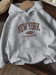 Sudadera hoodie básica mujer dama bolsillo canguro gorro capucha estampado GRAFICO DE CIUDAD NEW YORK CITY GRAPHIC caliente frío uso diario | buena calidad | Textura Suave Fortiz - Gris - Ver 1