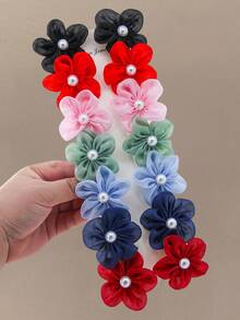 10pcs/Set Girls Colorful Pearl Solid Color Mesh Double Layer 3D Flower Hair Clips, Random Colors, Gentle On Hair, 5-Petal Minimalist Princess Style Hair Accessories, Suitable For Daily Use - Multicolor - View 3