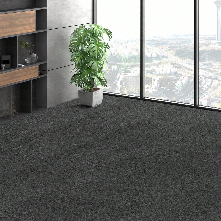 Carpet Tiles Peel And Stick, 12" X 12" Squares Self Adhesive Carpet Floor Tile, Soft Padded Carpet Tiles, Easy Install DIY For Bedroom Living Room Indoor Outdoor (12 Tiles, Dark Gray) - Màu xám đen - Xem 1