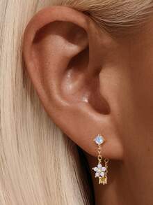 1 件 925 纯银蓝蛋白石耳钉耳钉美杜莎耳屏唇钉耳钉唇环前穿刺饰品女士 - 金色 - 查看 5