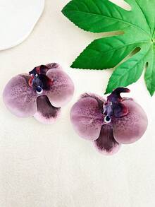 2pcs Women's Gold, Silver, Orange, Black, Red, Purple, White, Pink Orchid Flower Barrettes, Bohemian Style - Phalaenopsis - View 10