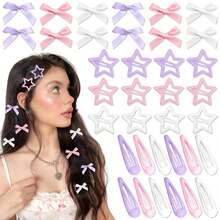 36 piezas Conjunto de pasadores de pelo con moños y estrellas de colores de moda para mujeres, lindos mini pasadores de pelo, elegantes accesorios de princesa, bailarina y hada Y2K, adecuados para uso diario, 3 colores, regalos decorativos para el Día de San Valentín, Halloween, Navidad, pinzas para el cabello, ganchos para el cabello, pasadores de pelo, barrettes, moda de otoño, pasadores de pelo rosa, accesorios rosas, moños