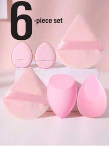 6 Stücke/Set Make-up Schwamm Set, Samt Puderquaste, Abdeckstift Schwamm, Make-up Quaste, Make-up Blender, Make-up Werkzeuge - Pink - Übersicht 2