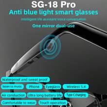 SG18 2 款 TWS 眼镜，双透镜片，带防蓝光和偏光膜功能，太阳镜，无线蓝牙耳机，兼容安卓 IOS，80mAh+80 - SG18 - 查看 5