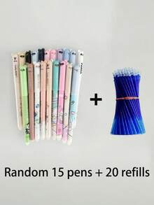 15 Stücke/Set auswischbare Kugelschreiber mit Tiermotiv, 0,5 mm Blautinte entfernbare Stifte, geeignet für Schüler Schulanfang