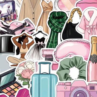 50 PIEZAS Pegatinas exquisitas de niña en color rosa, decorativas y creativas para personalizar, ideales para scrapbooking, laptop, maleta, guitarra, vaso, funda de teléfono y otros usos populares